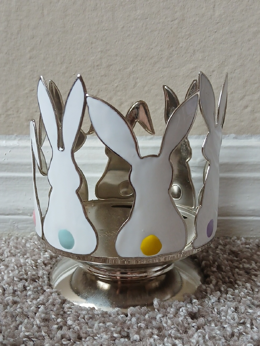 Bath & Body Works Silver Bunny 3 Wick Candle Holder with Pastel Accents - Picture 2 of 3